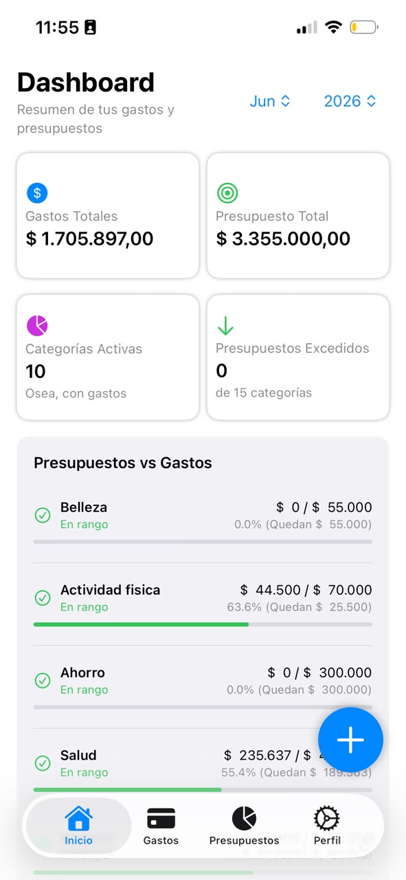 Panel de Gastitos con el resumen de gastos y presupuestos